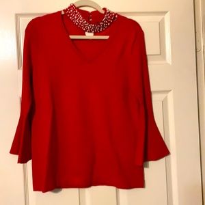 Beautiful Red with White Pearl Sweater